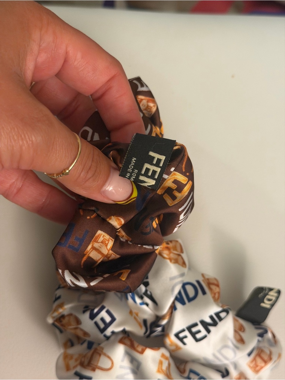 Fendi silk Scrunchie bundle of 2 gwp- Brown & White - Picture 3 of 4